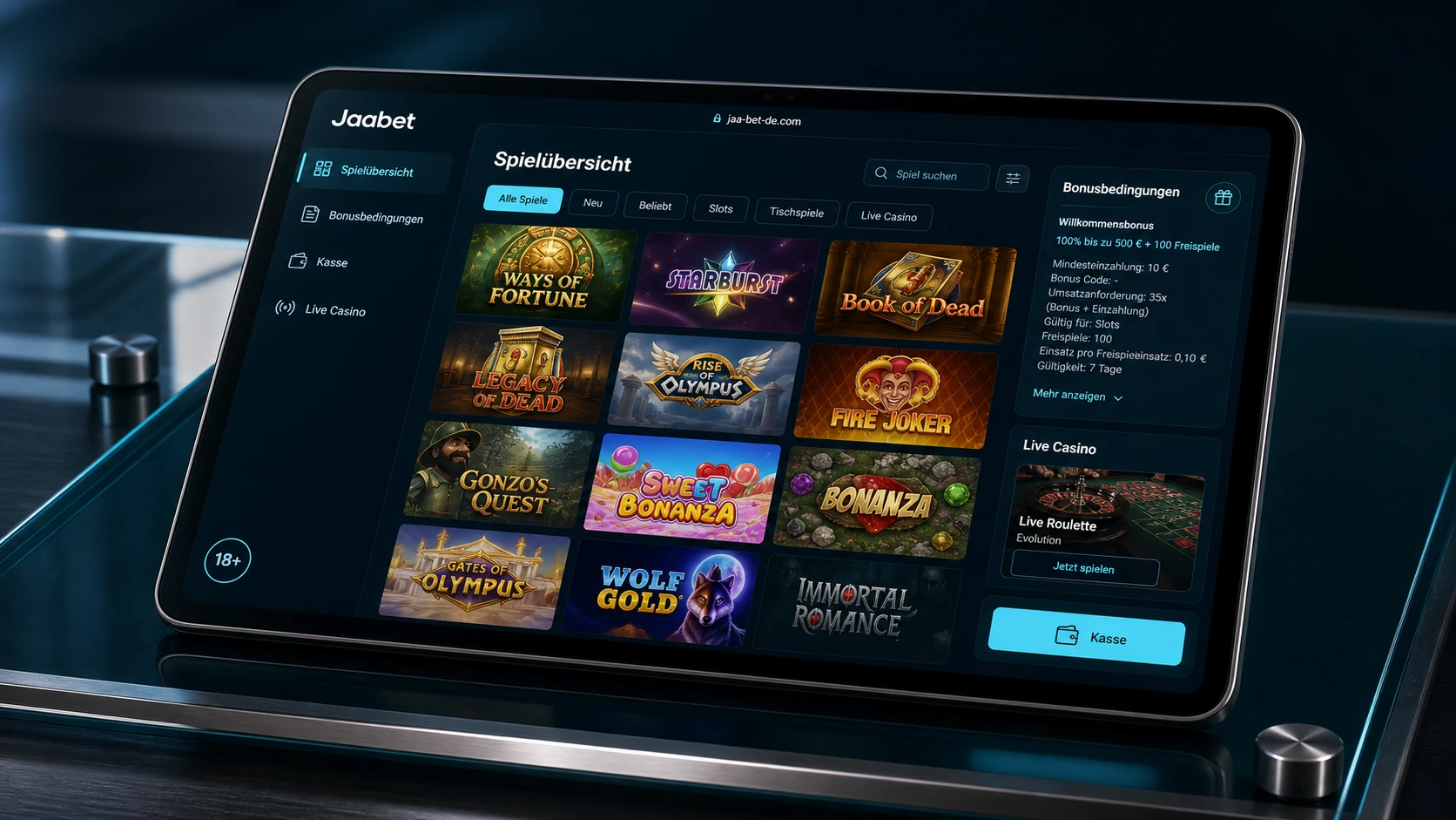 Jaabet Tablet App und Nutzung auf größeren Displays